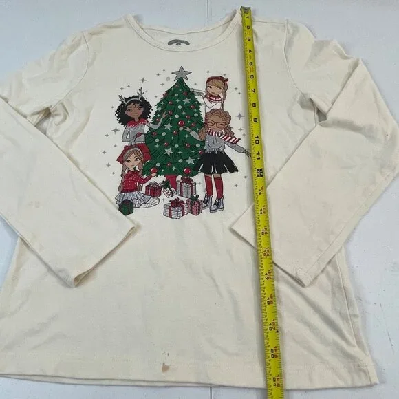 Girls Ivory Long-Sleeve Christmas Graphic Tee With Festive Holiday Tree - Picture 6 of 10